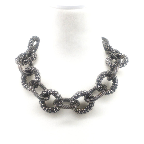 Graziano Jewelry - RJ Graziano Gunmetal Link Necklace 16"-20" Adjustable Mesh & Textured Links